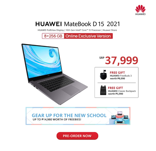 Huawei MateBook D 15 2021 8GB+256GB: Price, Specs, Availability in the Philippines 87 Level up your game this school year with Huawei MateBook D Series KV