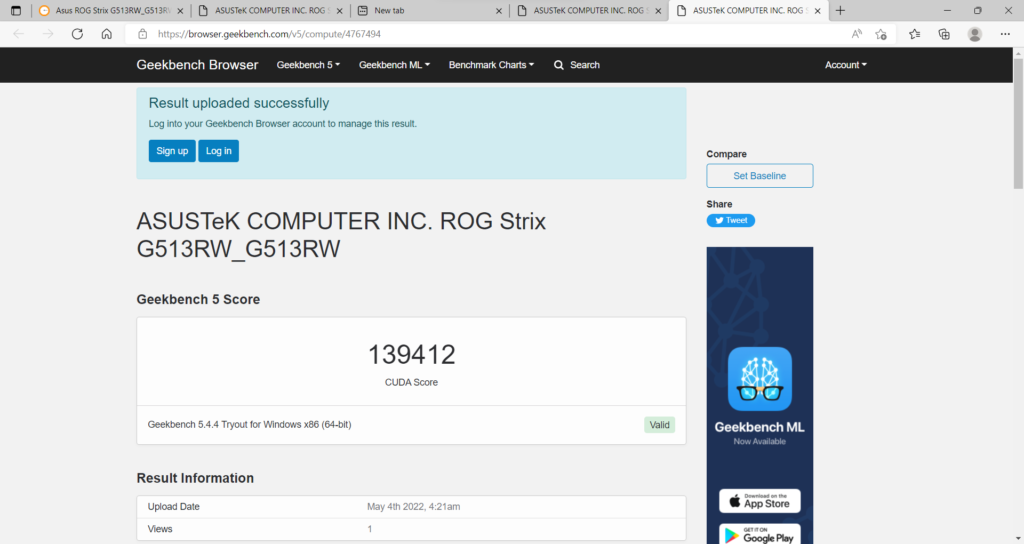 ASUS ROG Strix G15 (G513RW 2022) Review 99 geekbench5 compute cuda