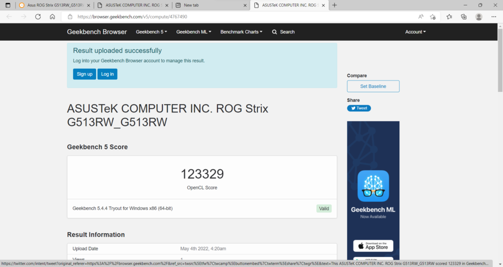 ASUS ROG Strix G15 (G513RW 2022) Review 100 geekbench5 compute opencl