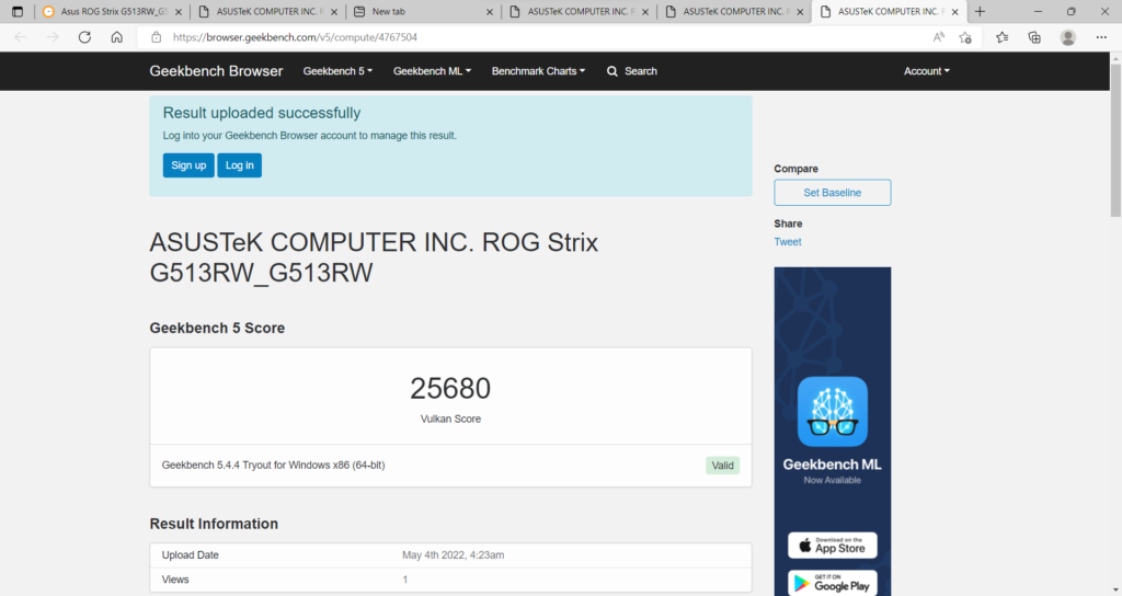 ASUS ROG Strix G15 (G513RW 2022) Review 101 geekbench5 compute vulcan
