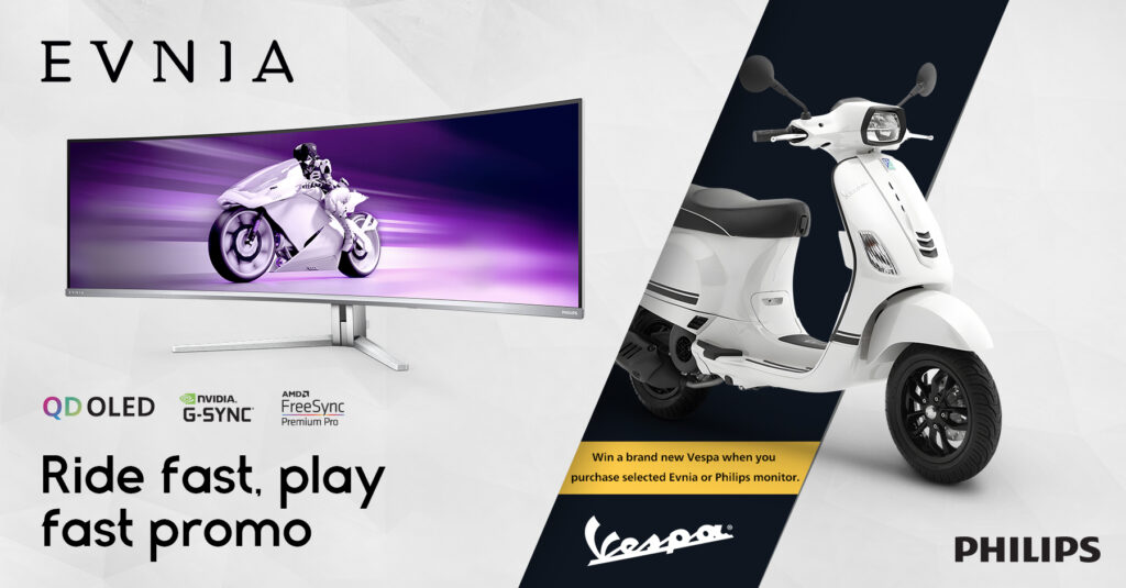 Buy a Philips EVNIA Monitor and win a new Vespa 87 Evnia Promo PR