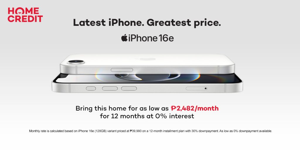 Get the iPhone 16e now at 0% installment with Home Credit Philippines 87 HC x iPhone 16e Magnolia Web Banner 1360x680px