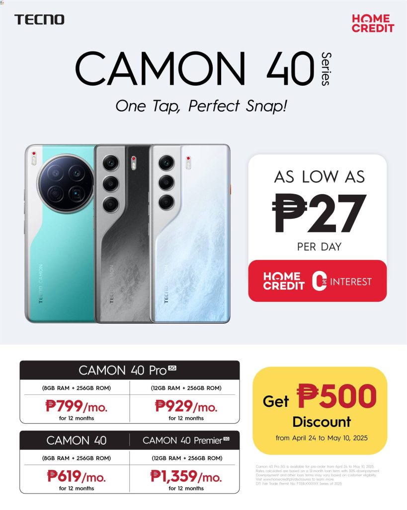 New Photography-focused TECNO Camon 40 Series Launches in the Philippines 89 Homecredit offer 1