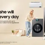 : "Samsung Mother's Day ad featuring a mom and child with a Galaxy device.