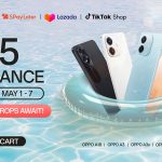 : "OPPO summer promotion with colorful beach scene and smartphone offers.