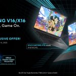 : "ASUS gaming laptop with RGB keyboard and sleek design on a dark background.