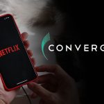 : "Converge Fiber X Plan advertisement featuring Netflix streaming on a TV screen.