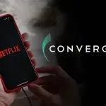 : "Converge Fiber X Plan advertisement featuring Netflix streaming on a TV screen.