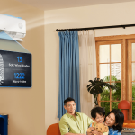 : "Gentle Breeze air purifier in a modern living room setting.