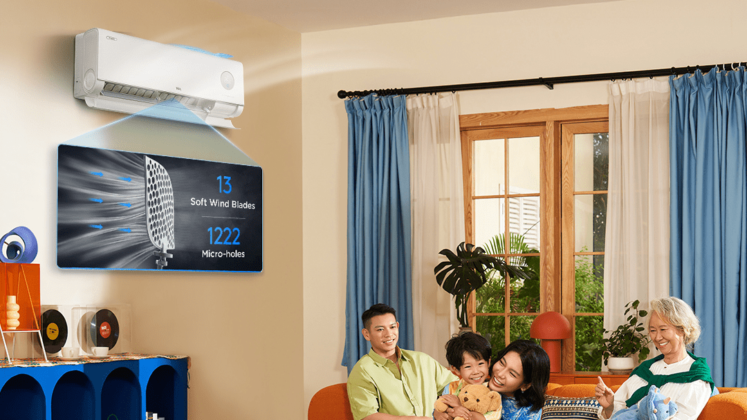 : "Gentle Breeze air purifier in a modern living room setting.