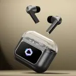 : "Infinix AI Buds wireless earbuds in a sleek charging case on a white background.