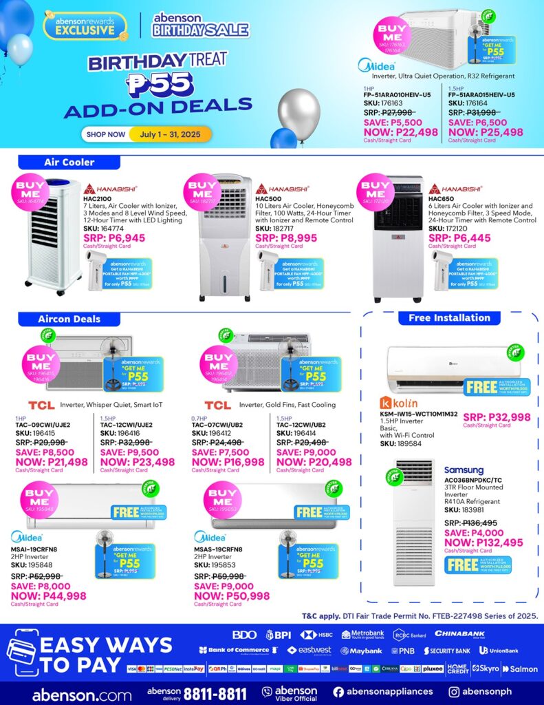 SALE ALERT: Great discounts, freebies await at Abenson's 55th Birthday Sale 88 Cooling Add On P55 P550 P5500 Deals July 1 31