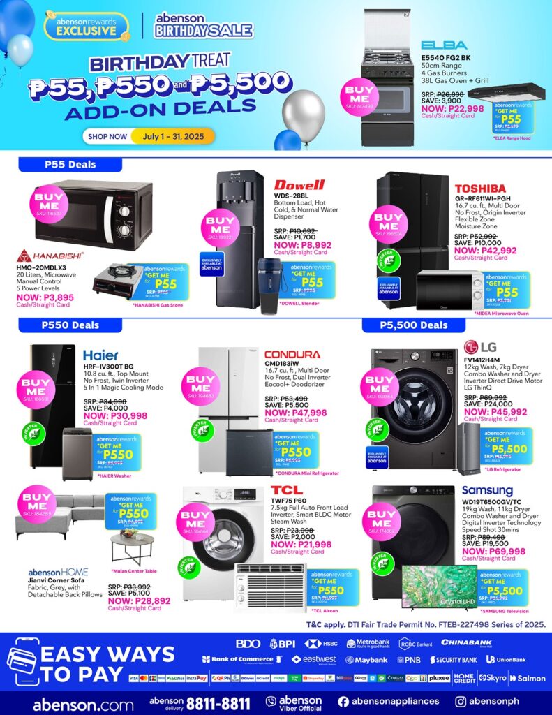 SALE ALERT: Great discounts, freebies await at Abenson's 55th Birthday Sale 89 Home Essentials Add On P55 P550 P5500 Deals July 1 31