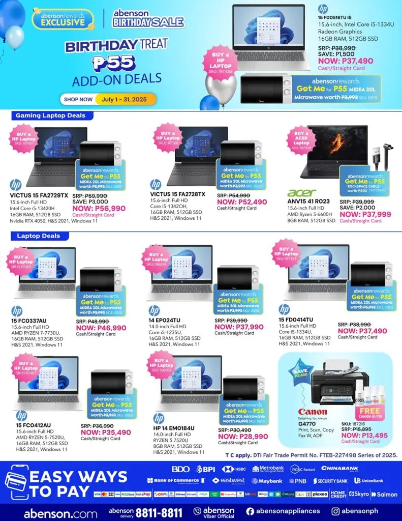 SALE ALERT: Great discounts, freebies await at Abenson's 55th Birthday Sale 88 Laptop Add On P55 P550 P5500 Deals July 1 31