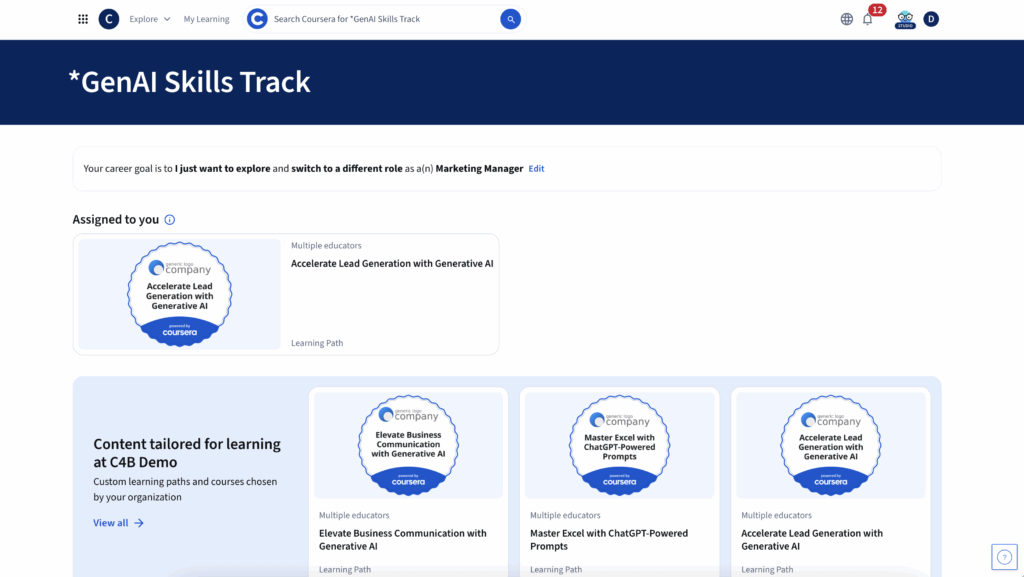 Coursera launches Skill Tracks for job-focused upskilling 87 GenAI Learner Home UPDATED