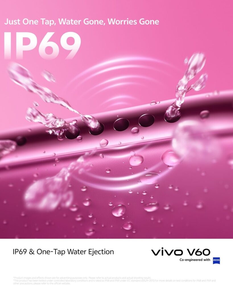 vivo V60 now official in the Philippines, priced 90 vivo V60 IP69 One Tap Water Ejection 1