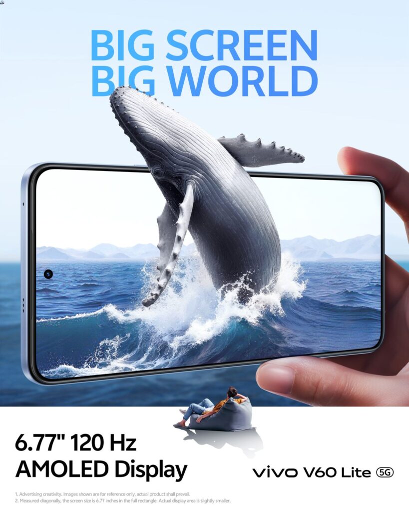 Nonstop fun with new gaming beauty, vivo V60 Lite 83 vivo V60 Lite 6.77 inch 120Hz AMOLED Display 1