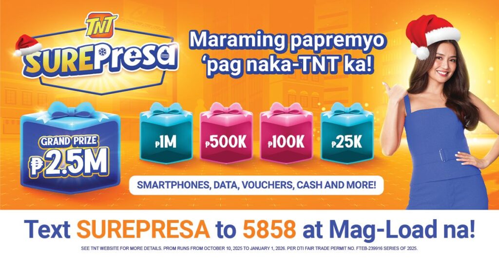 TNT Surepresa Christmas promo: Up to PHP 2.5 million in prizes 88 TNT Surepresa
