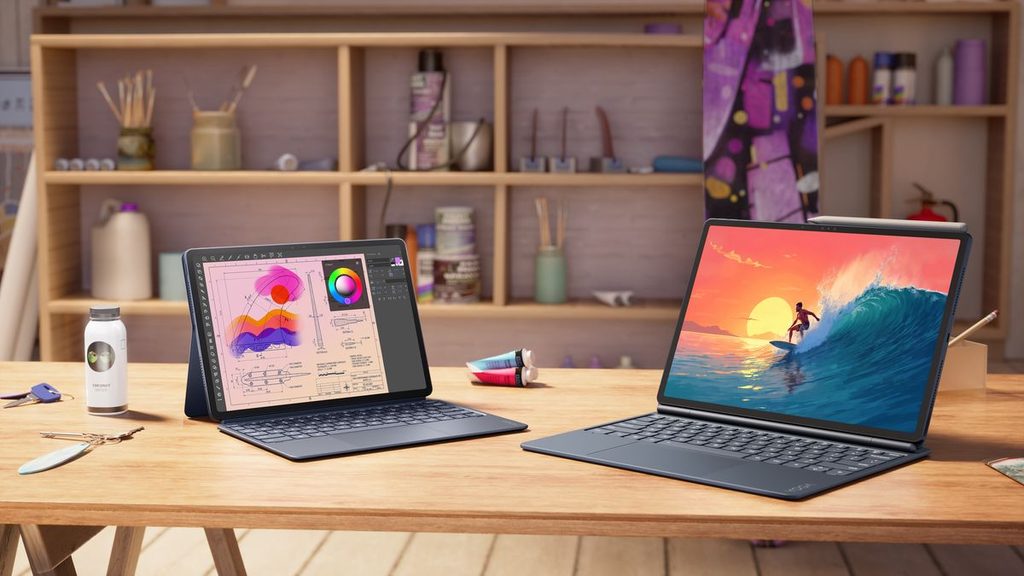 Lenovo Expands Yoga Lineup With RTX Spark Laptops, AI Tablets, and Cross-Device Tools 87 08 The Lenovo Yoga Tab Gen 2 and Lenovo Yoga Tab Plus Gen 2 with optional keyboards