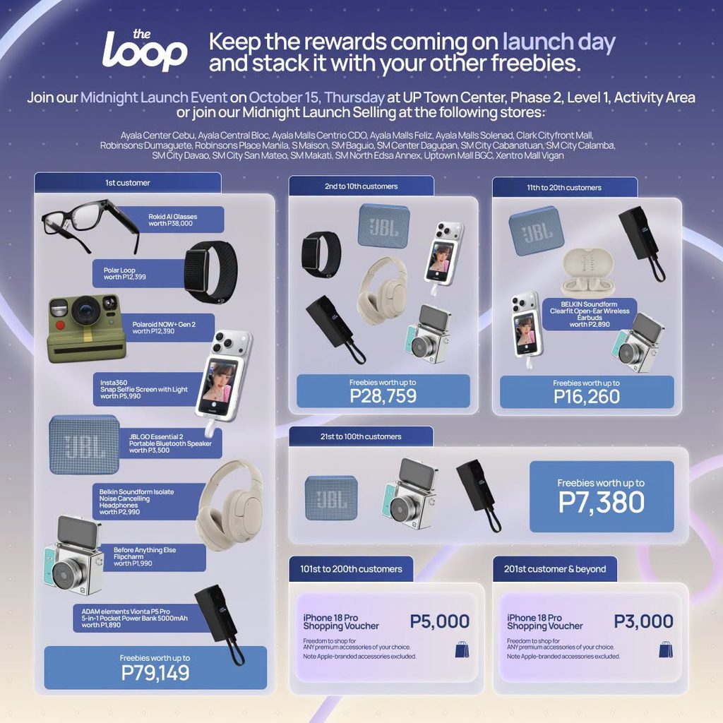 The Loop iPhone 18 Pro midnight launch deals: Up to PHP 92K in freebies and deals 88 The Loop x iPhone 18 Pro Customer Freebies
